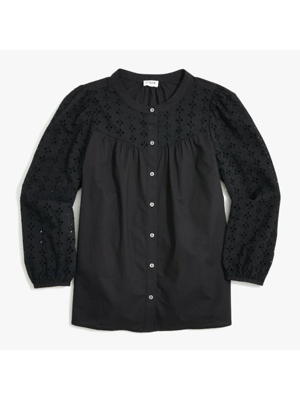 NWT J. Crew Long Sleeve Eyelet Button Up Blouse Black Size L 100% Cotton Casual